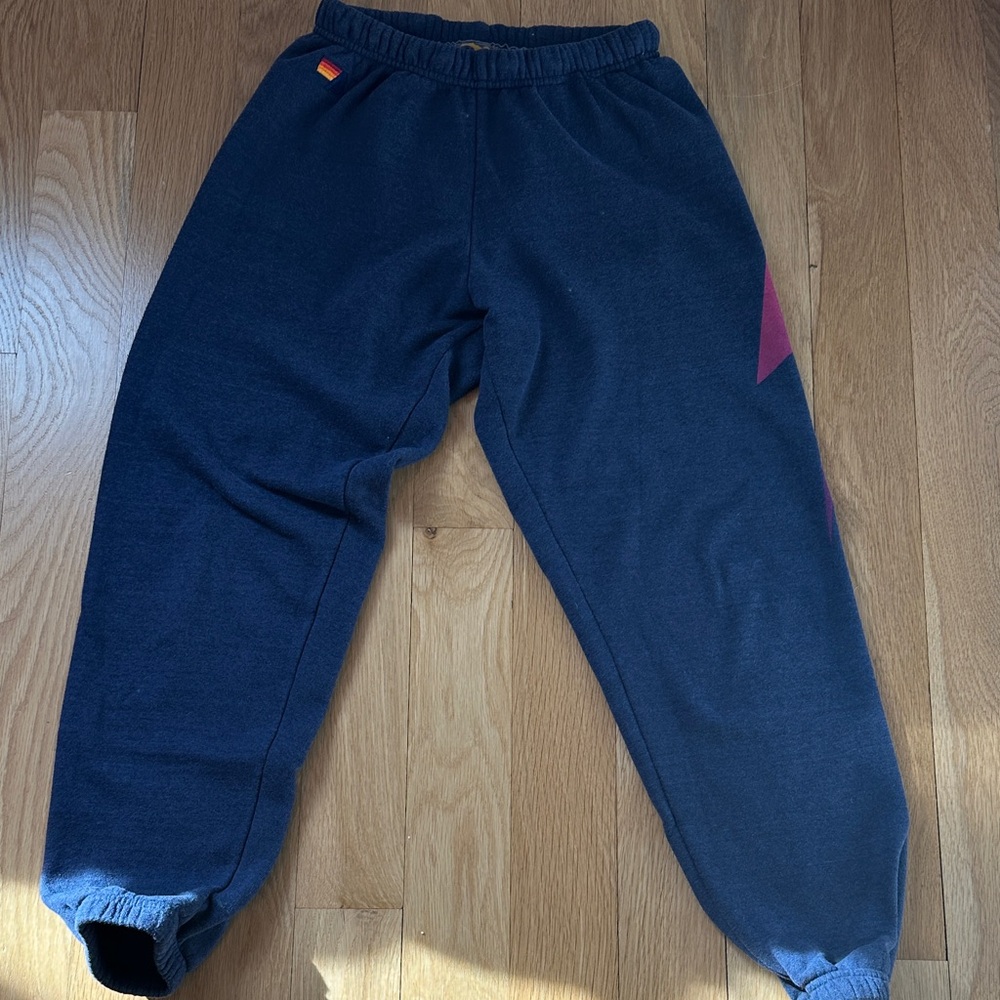 Aviator Nation Dark Blue Joggers with multi Pinkish bolt